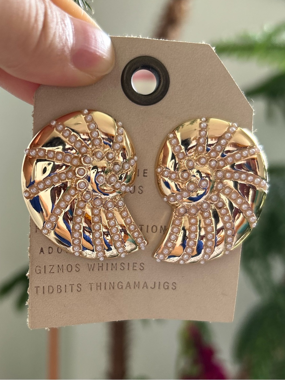 Elegant Gold and Pearl Shell Earrings by Anthropologie